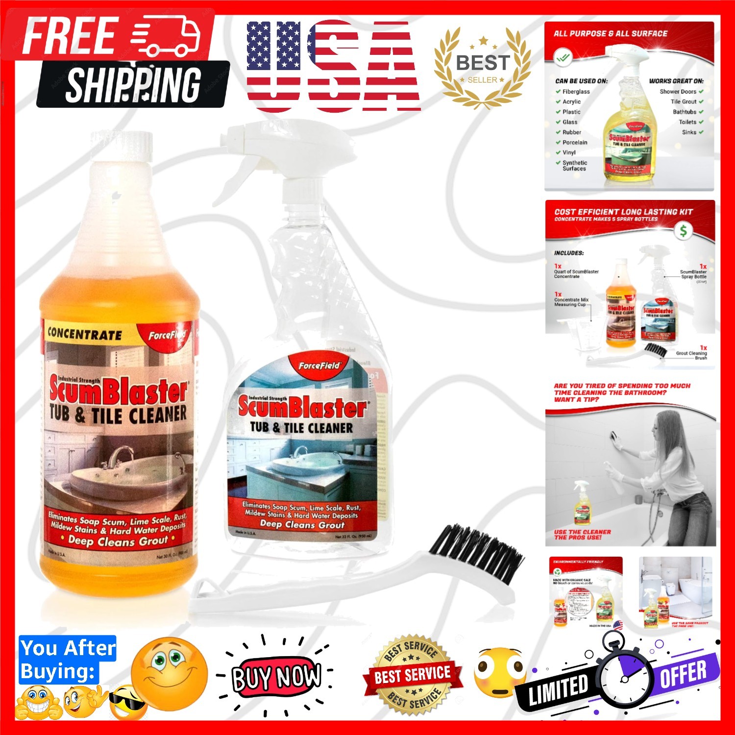 ScumBlaster: Soap Scum Remover, Tile and Grout Cleaner, Hard Water Stains and…