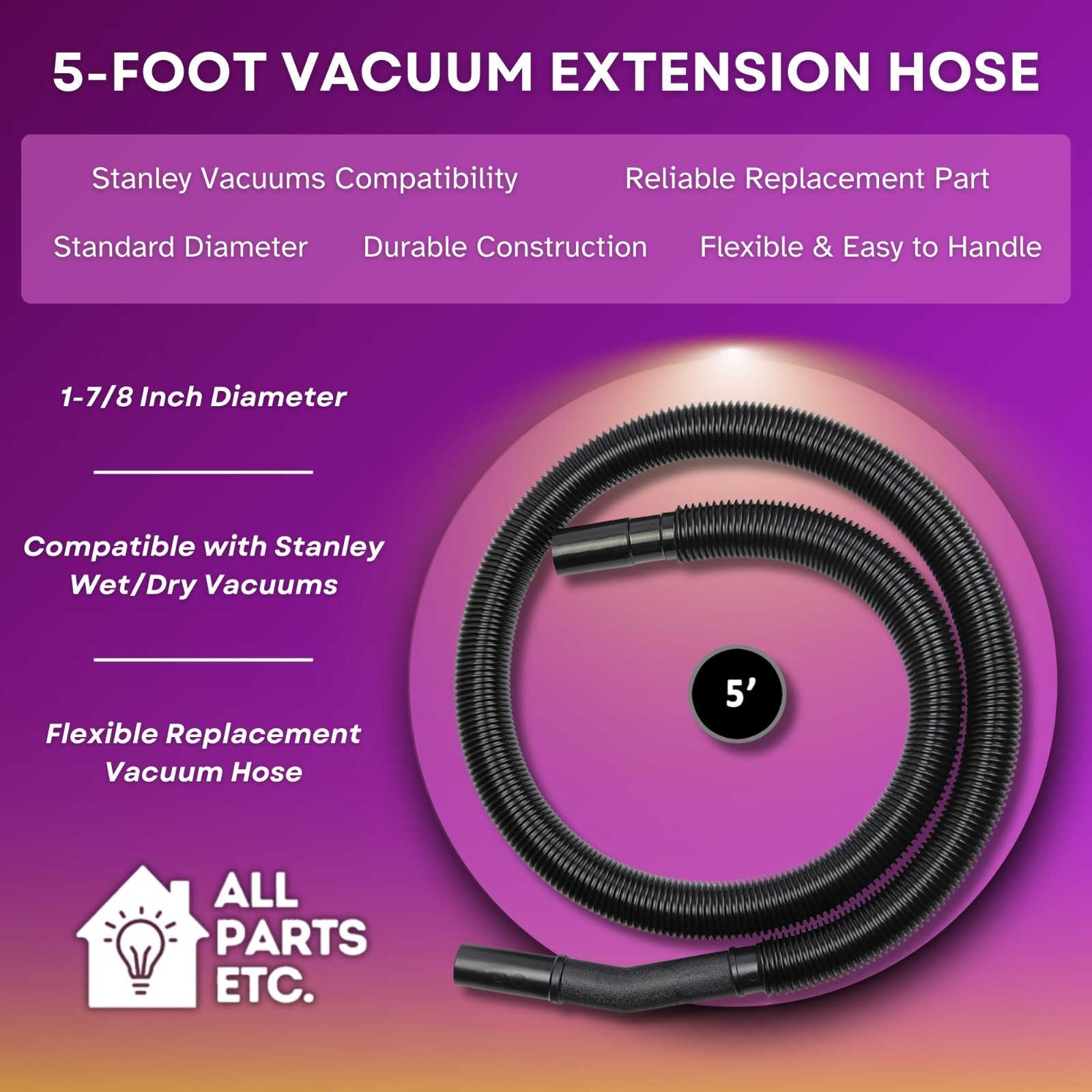 Stanley 20-1300 Wet & Dry Vacuum H 5-Foot Vacuum Extension Hose for SL18910P-3
