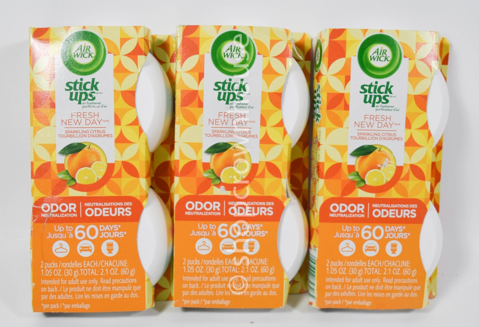 3 Packs of Air Wick Stick Ups Air Freshener – SPARKLING CITRUS = 6 pucks