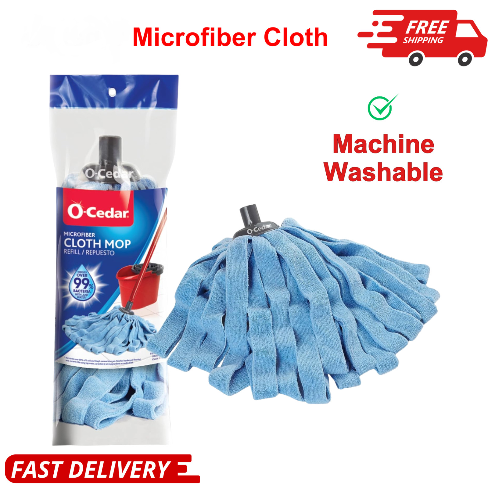 O-Cedar Microfiber Cloth Mop Refill, Blue 1 Count (Pack of 1) Washable Reusable