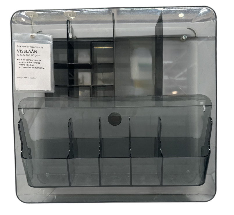 New IKEA VISSLAAN Gray Box Compartments 32x31x9 cm (12 ¾x12 ¼x3 ¼ “) 005.621.04