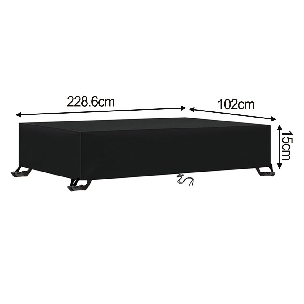 Black Rectangular Patio Table Cover Fits 122x61x15cm to 228.6x102x15cm