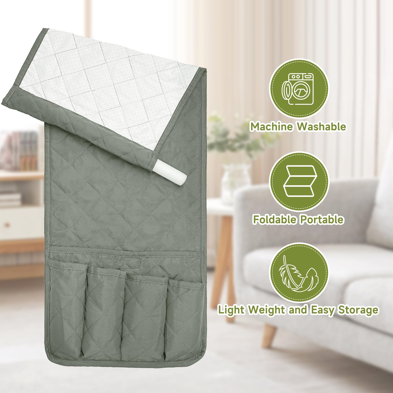 Sofa Armrest Caddy 6 Pockets Waterproof Remote Control Holder Couch Grey