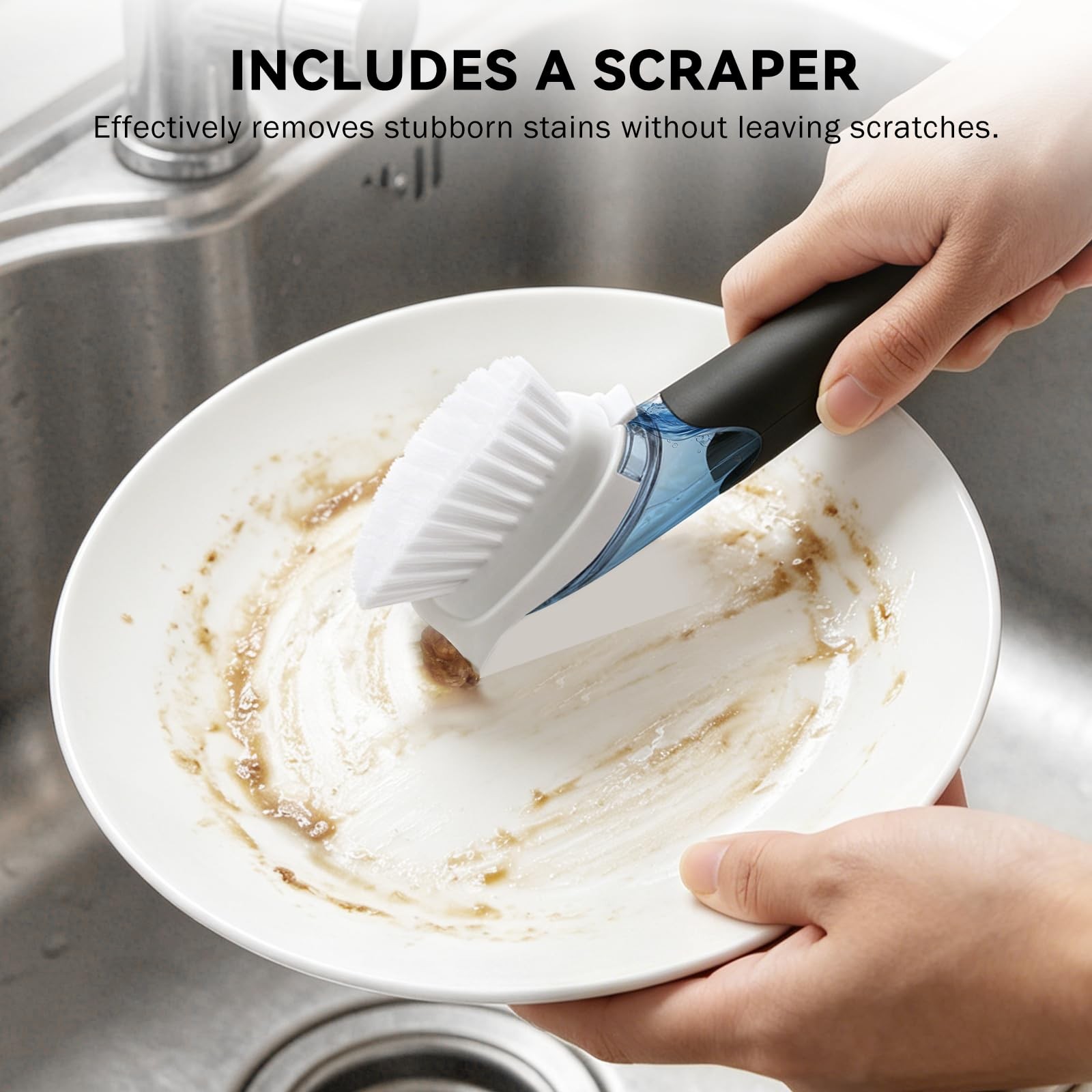 SetSail Dish Brush with Soap Dispenser, Stiff Bristles Scrubber Set Black