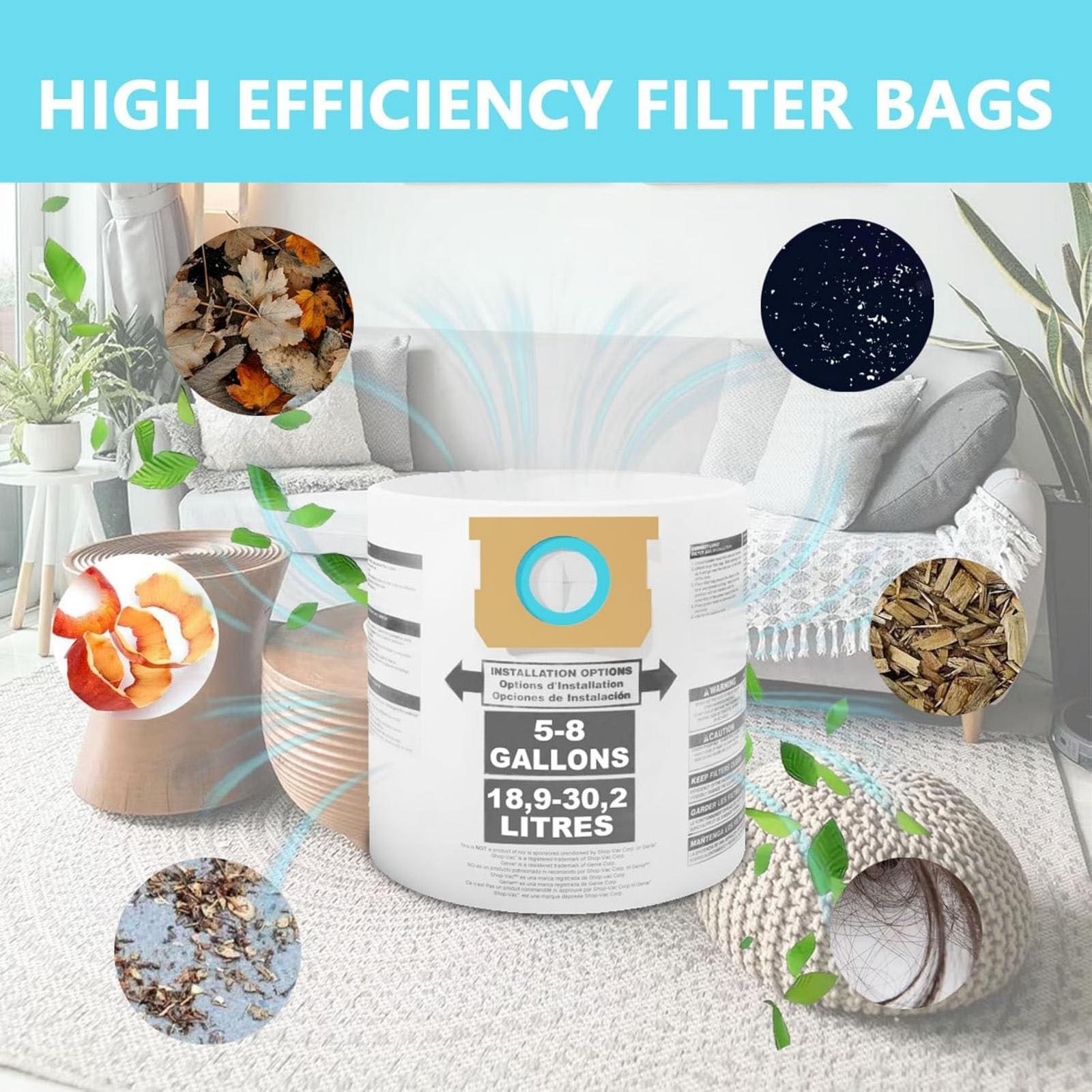 5 Pack Vacuum Cleaner Dust Collection Bags Fit For Ridgid VF3503, VF2004