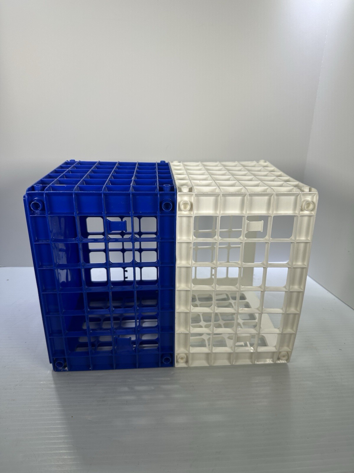 Yaffa Blocks Storage Crate Bin Stackable Set Of 2 Small Mini White Blue Desk 9”