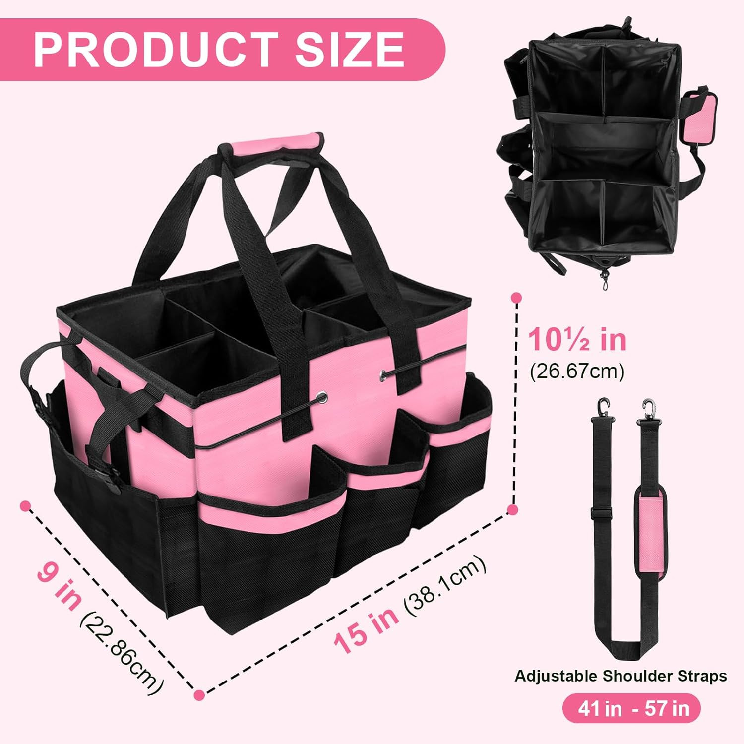 Large Cleaning Caddy Bag – Cleaning Supply Organizer Bag with Handle & Adjustabl