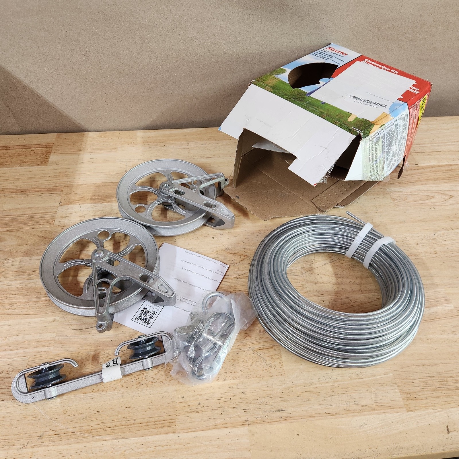Clothesline Outdoor Super Heavy Duty Kit – 150Ft Galvanized Wire Silver PVC Coat
