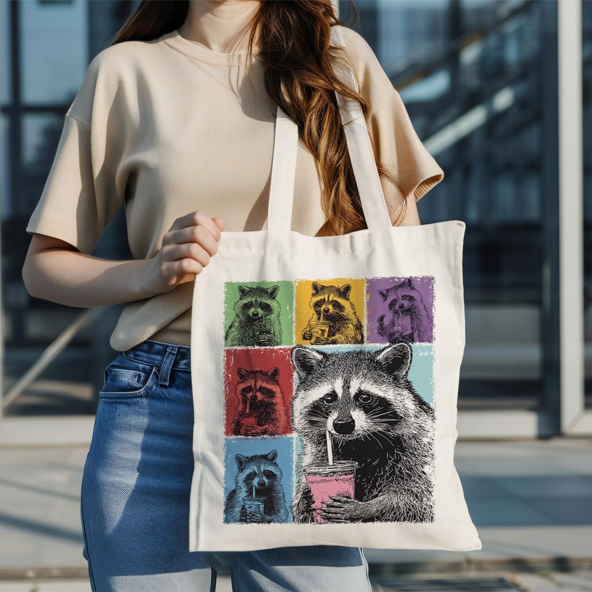 Funny Raccoon Tote Bag, Cute Animal Canvas Reusable Shopping Bags, Pop Art Ra…