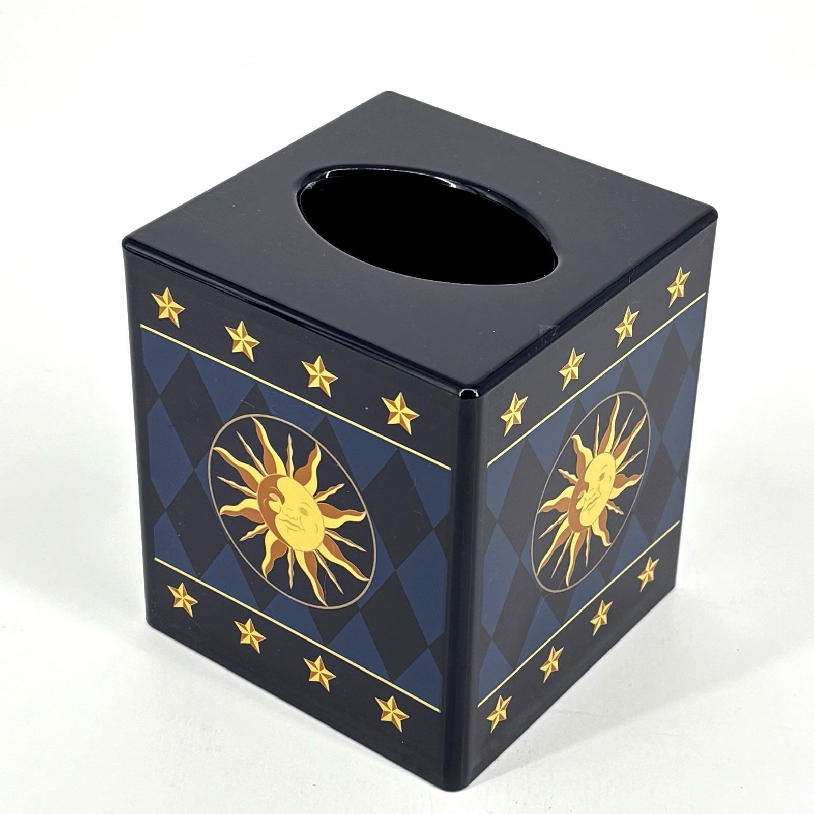 Celestial Night Sky Tissue Box Moon Star Sun Navy Blue Gold Whimsical