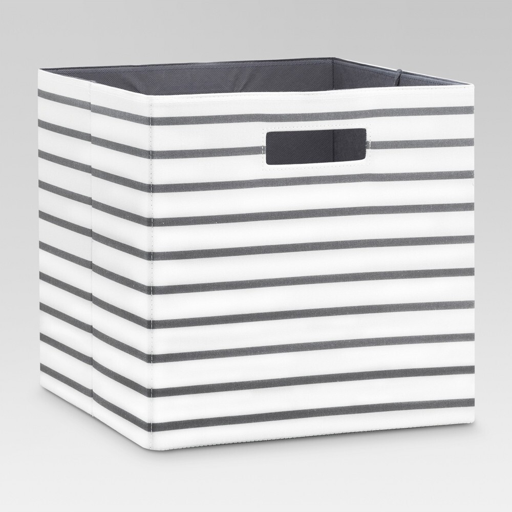 13″ Fabric Cube Storage Bin White Gray Stripe – Threshold