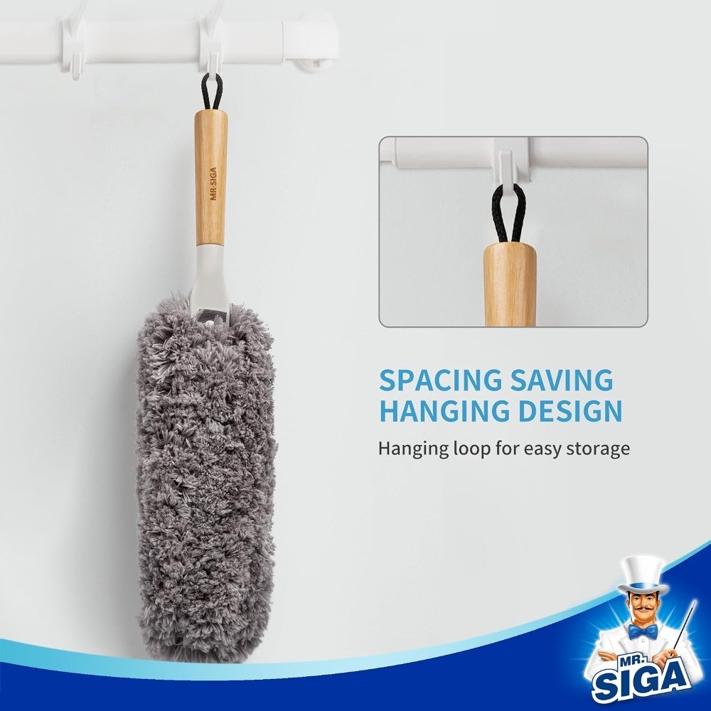 Lint Free Microfiber Duster, Washable and Reusable Duster with Bamboo Handle