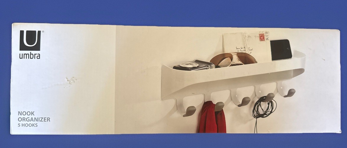 Umbra 5 Hook Nook Organizer with Shelf – White Wall Mounted 17.5 x 3.7 x 4.9 in