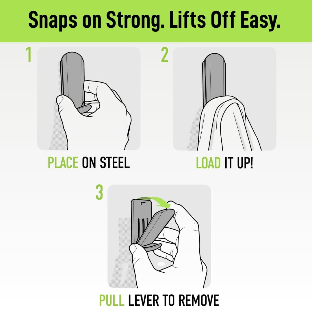 Dual MINI Hooks – 15 lb Strong Magnetic Hooks for Steel Surfaces, Patented Ea…