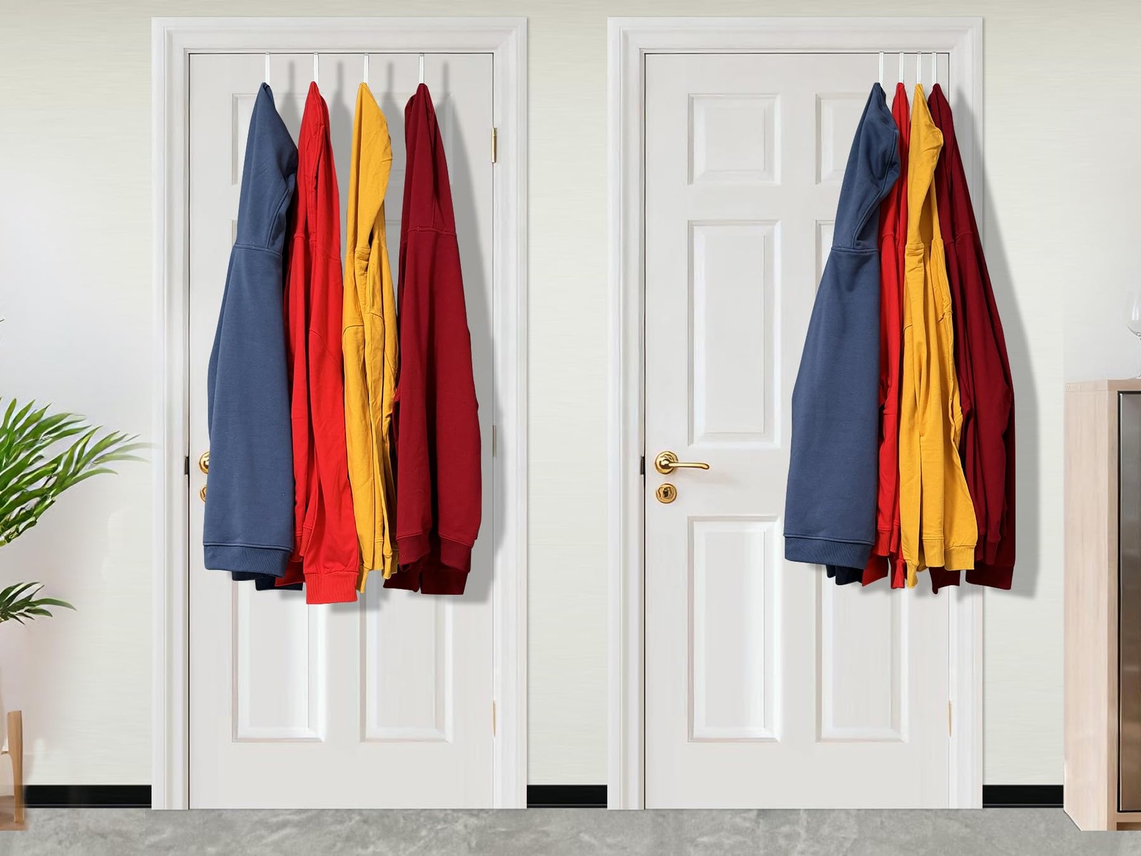 Over The Door Hook Rack with 5 Hooks 2 Basket Steel Durable Coat Racks Organizer