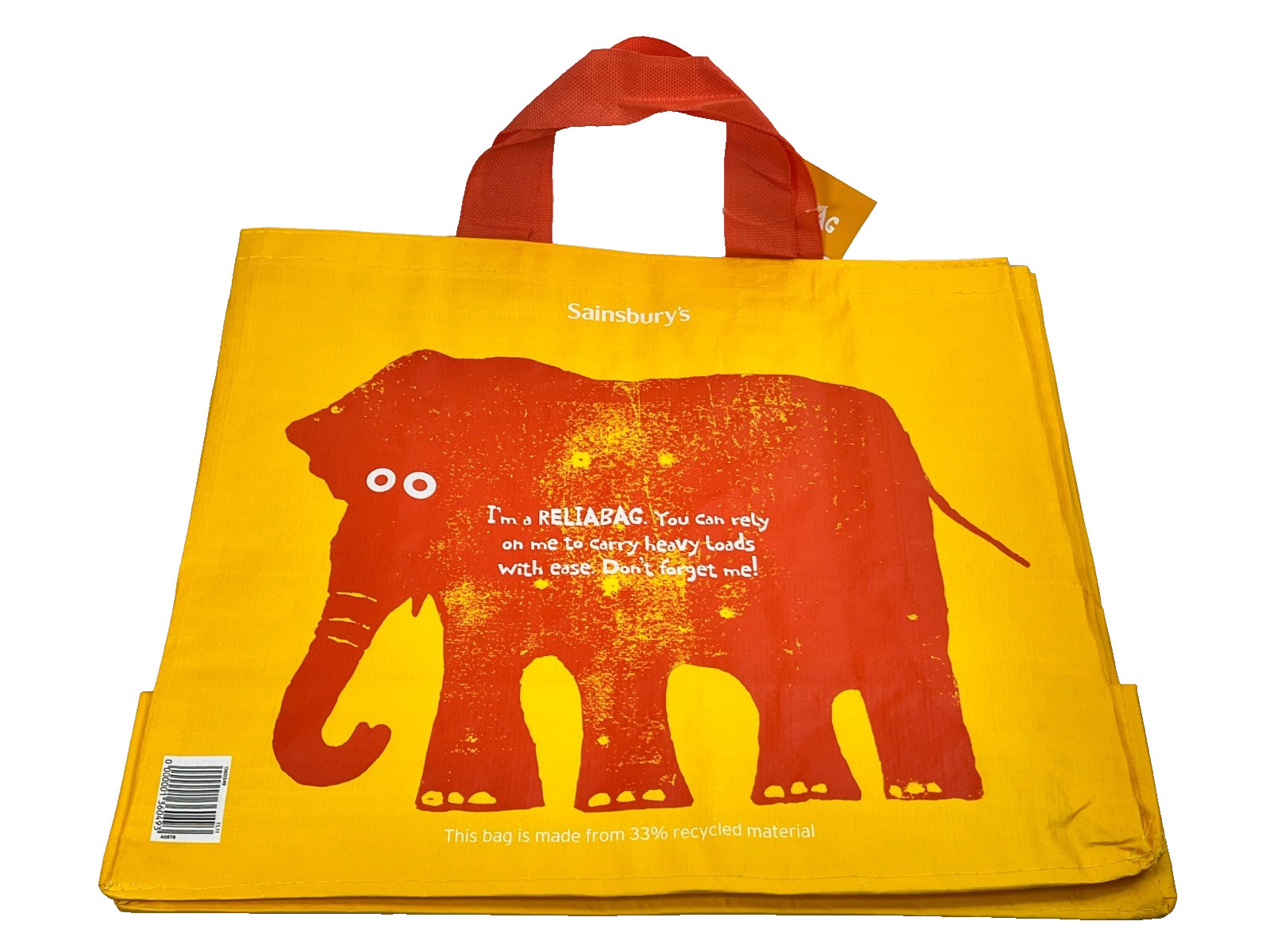 Sainsburys Elephant Tote Reuseable Shopping Bag Orange Yellow UK British Shopper