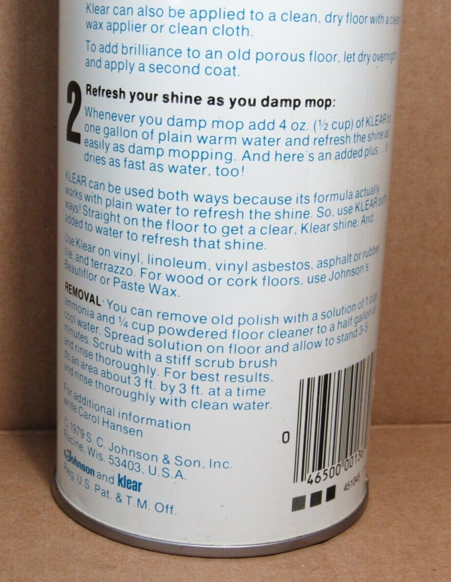 RARE Vtg Johnson Wax Klear Floor Finish Polish Shine 27 Oz 1960s Can ~ 50% Full