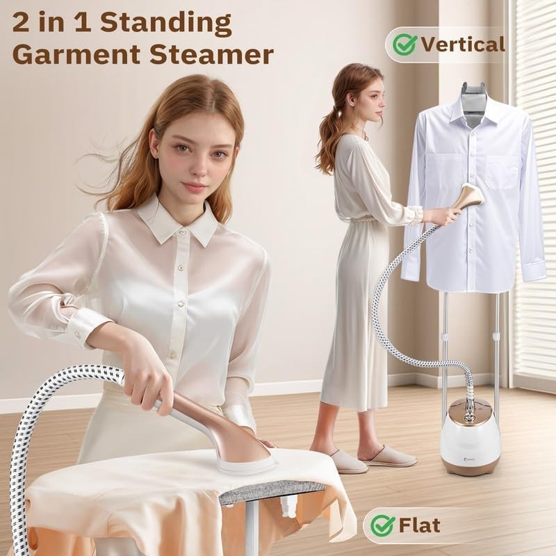 Clothes Steamer 1800W Standing Garment Steamer with Adjustable Double Rod