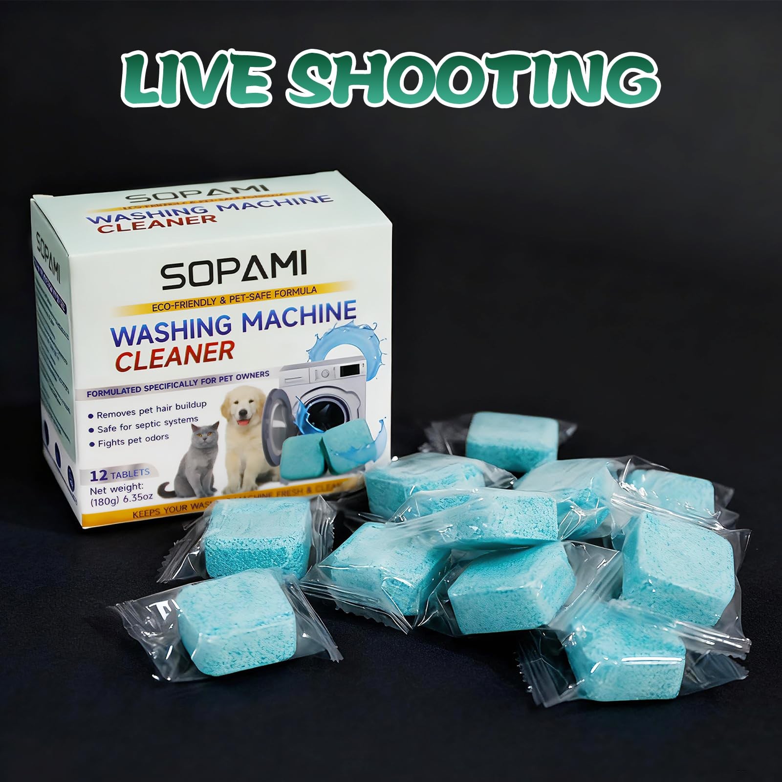 SOPAMI Washer Cleaner Tablets 12-Pack deep clean Pet 12 Count (Pack of 1), 1P