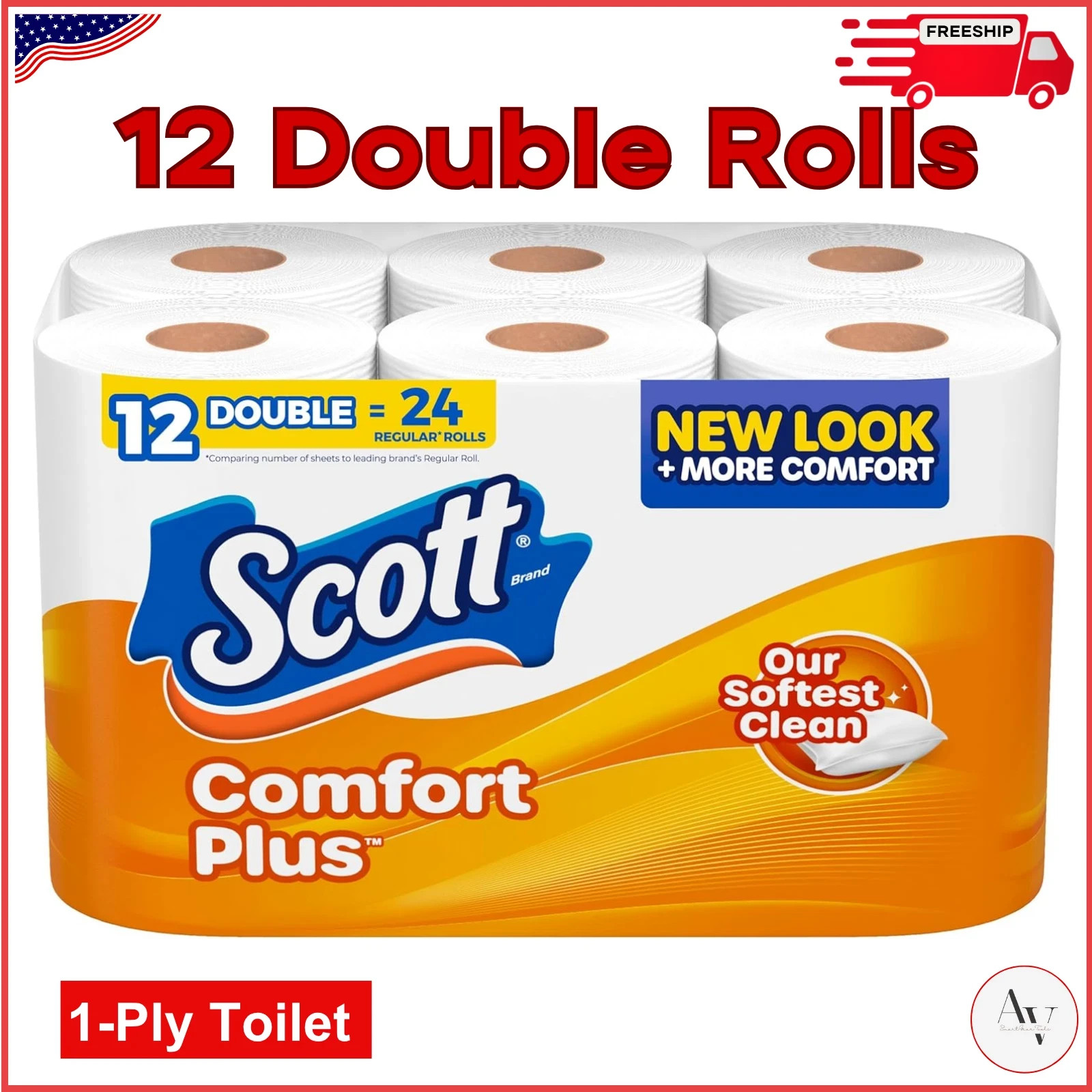 Scott ComfortPlus Toilet Paper, 12 Double Rolls,231 Sheets per Roll, Septic Safe