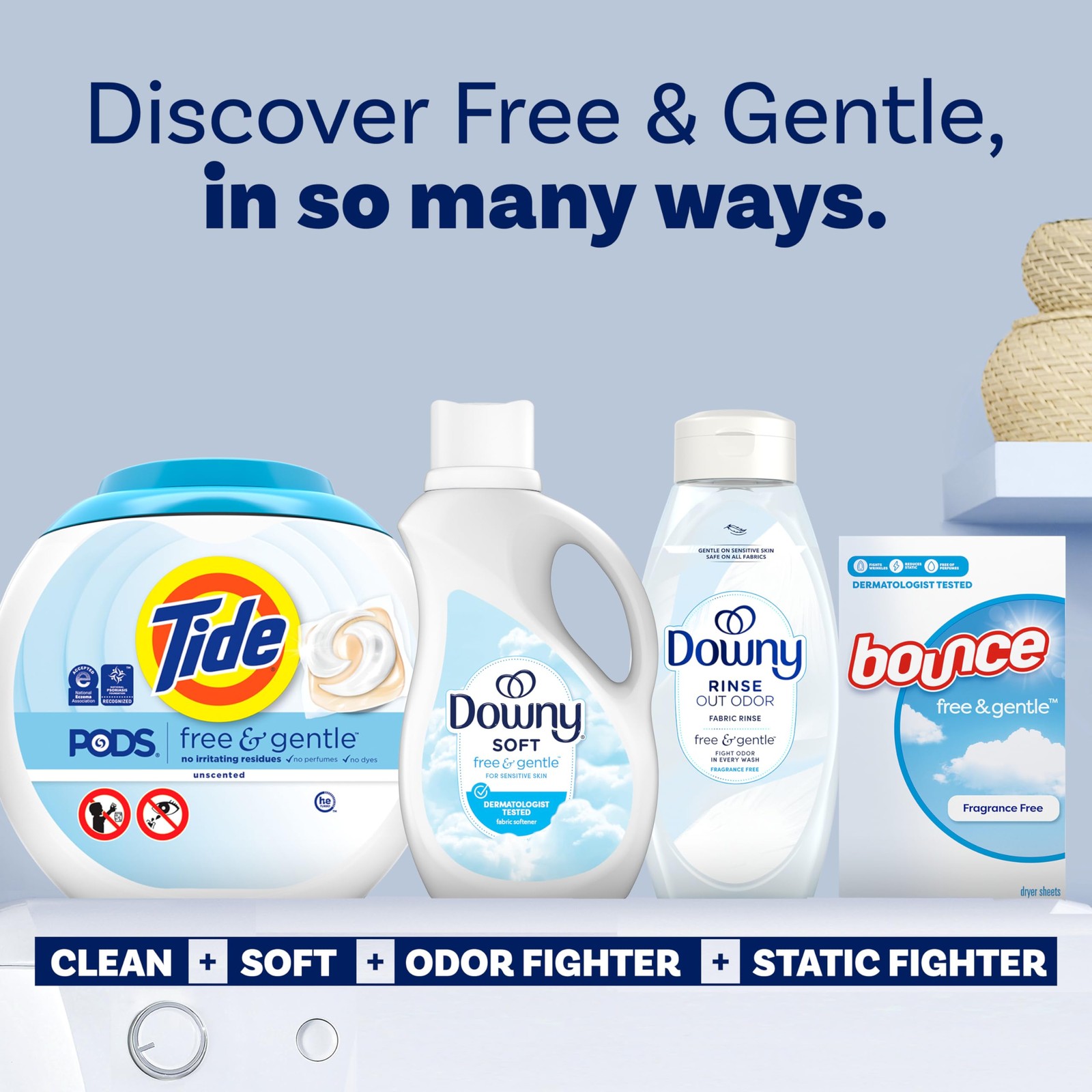 Free & Gentle Liquid Fabric Softener, 111 fl oz, 150 Loads, Hypoallergenic, S…