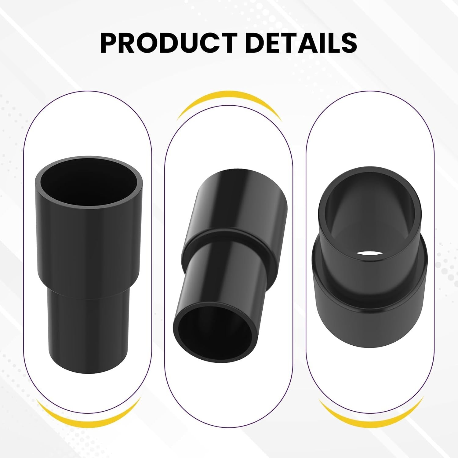 Black Plastic Vacuum Hose Connector Reducer – Connects 1-3/8″ OD to 1-1/4″ ID