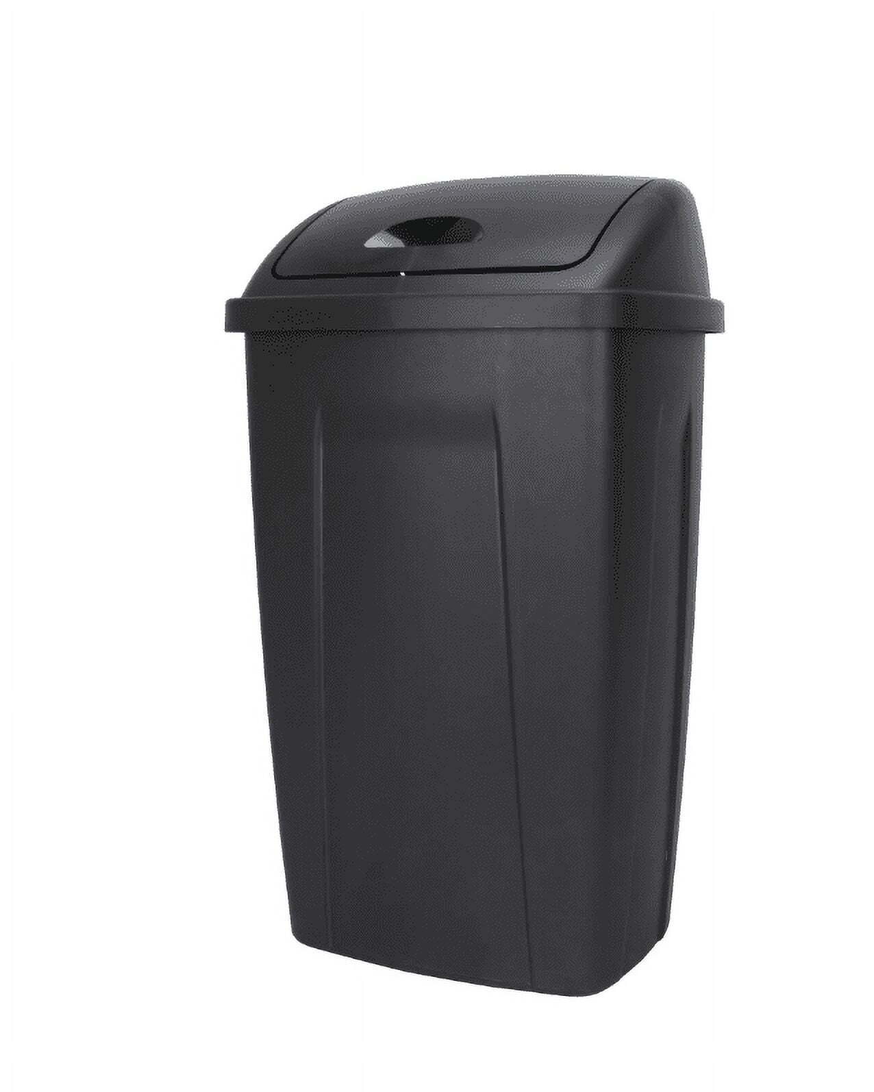 13 Gallon Trash Can, Plastic Swing Top Kitchen Trash Can, Black
