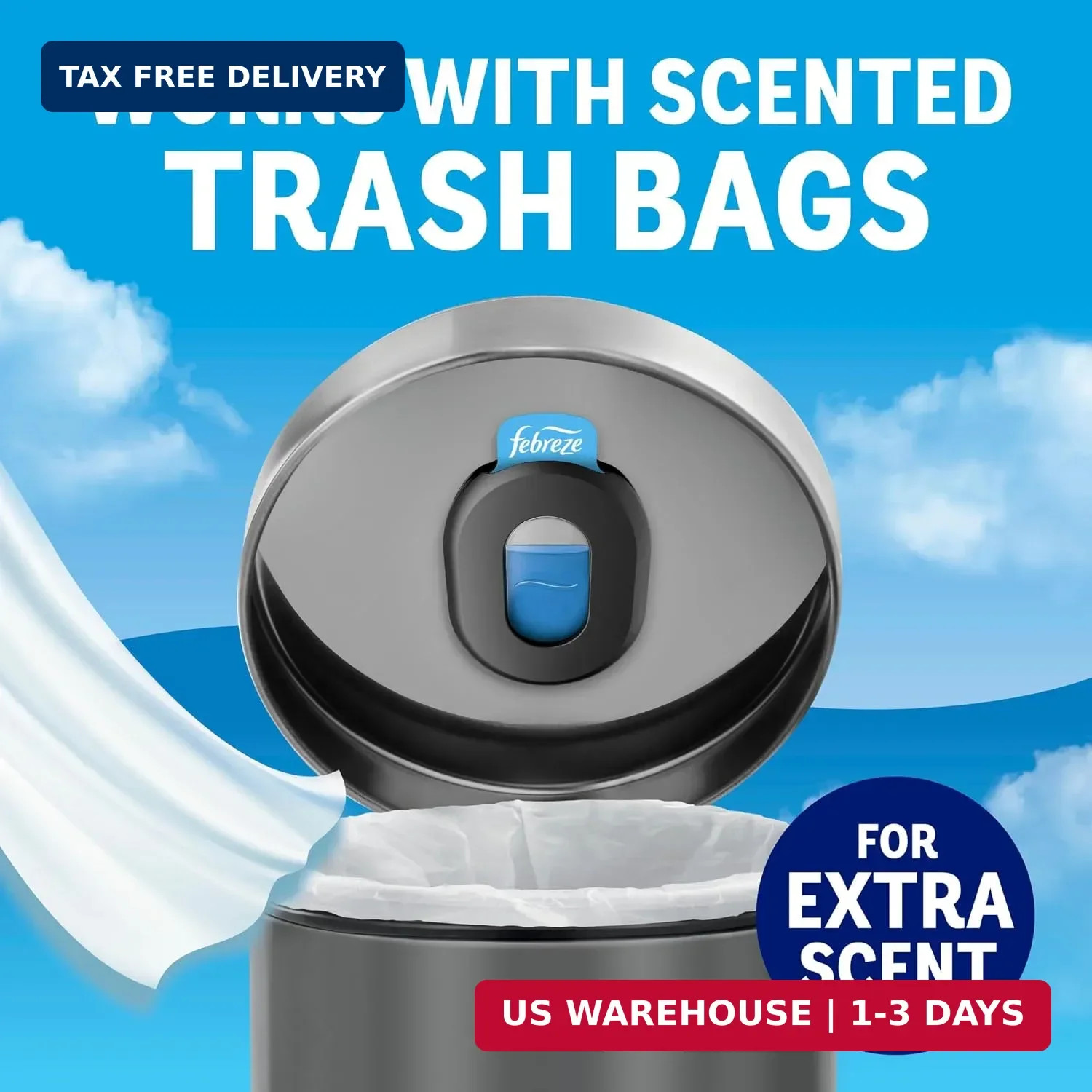 Febreze Trash Odor Fighter, Trash Can Air Freshener, Stick-On Deodorizer for Gar
