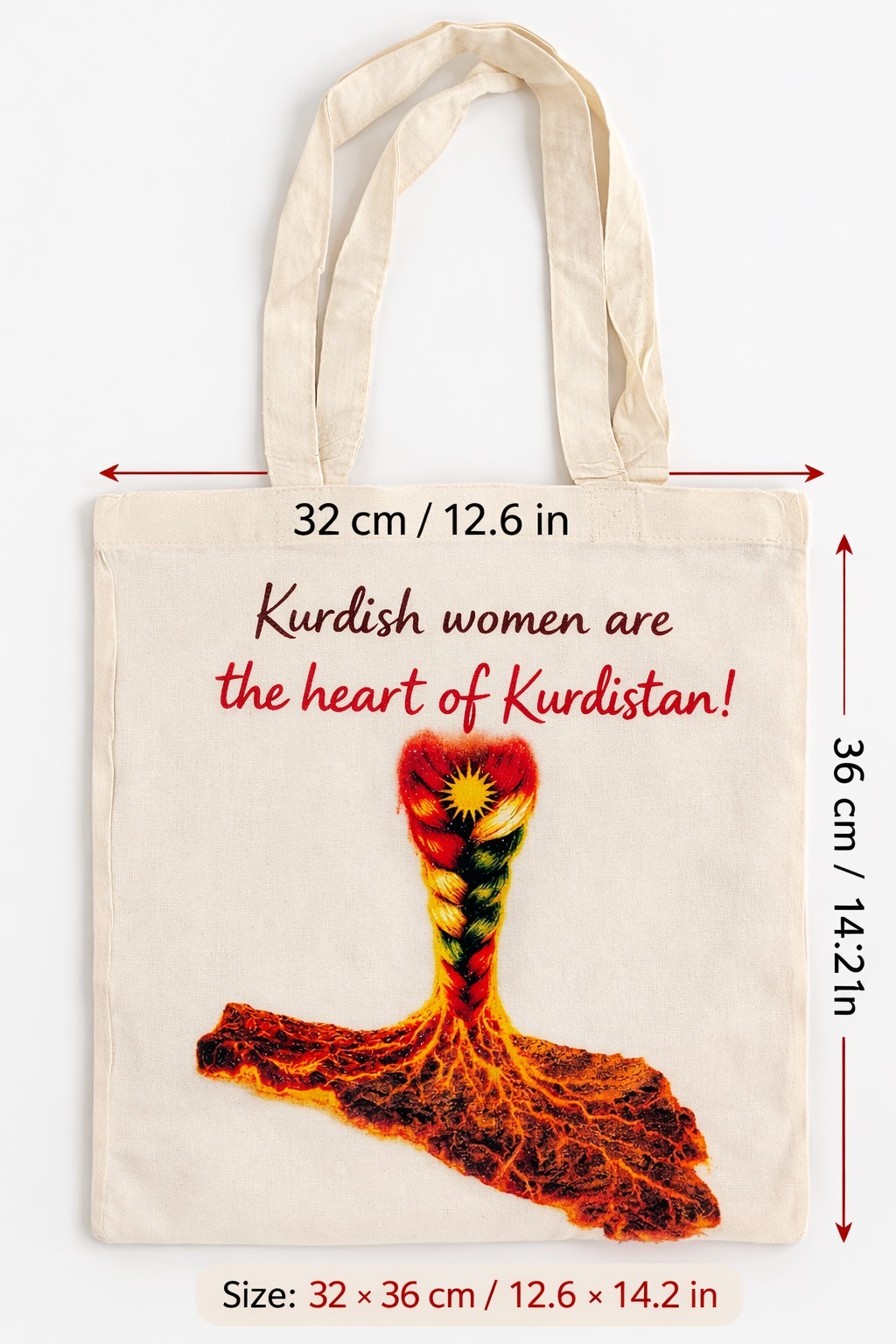 Kurdish Women Heart of Kurdistan Tote Bag 32×36 cm Cotton (Small Defect)