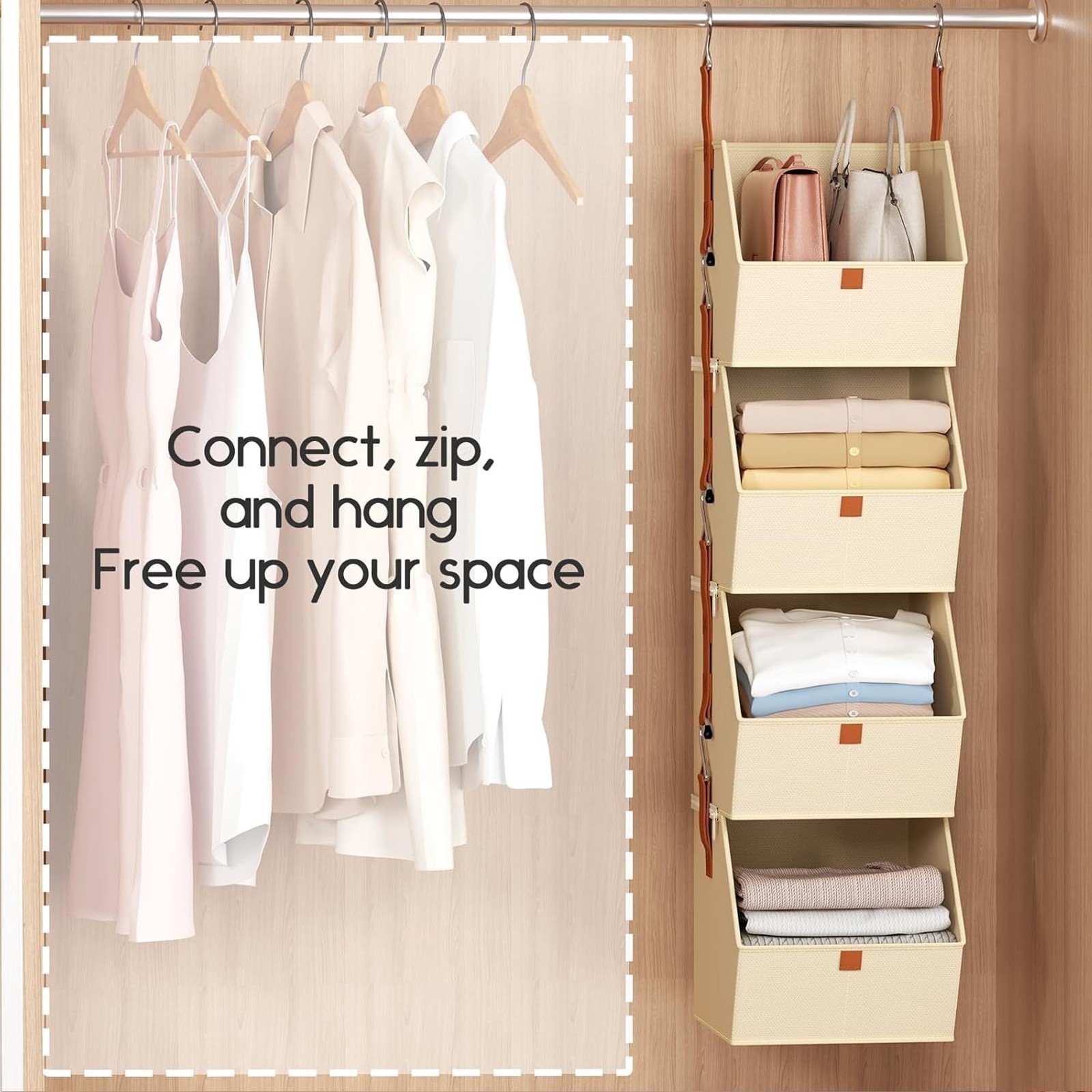 4 Tier Hanging Closet Organizer Shelves Storage Bins Space Saving Clothes US ✨