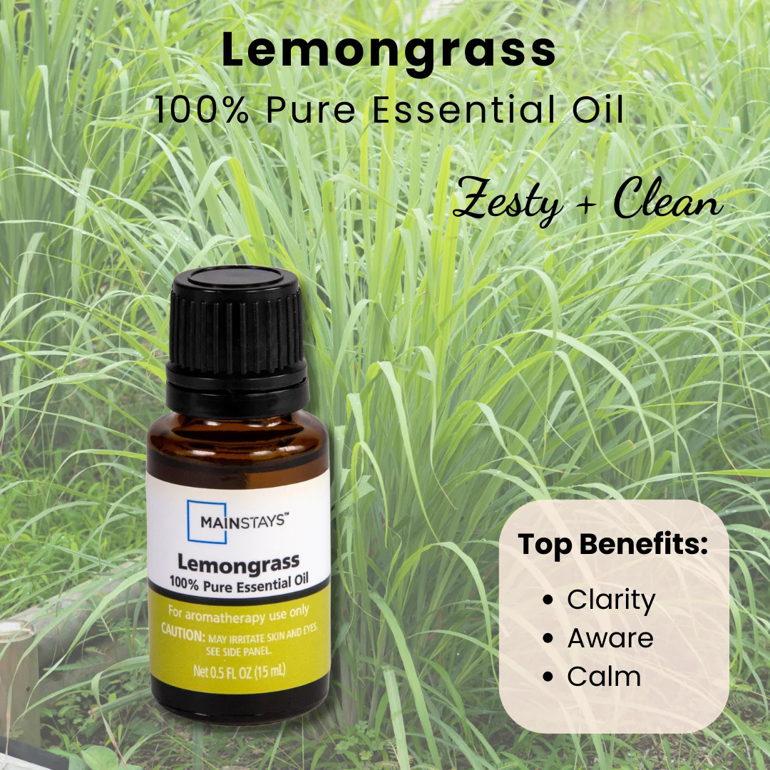 Mainstays Lemongrass 100% Pure Essential Oil Aromatherapy Use Only Each 0.5 oz