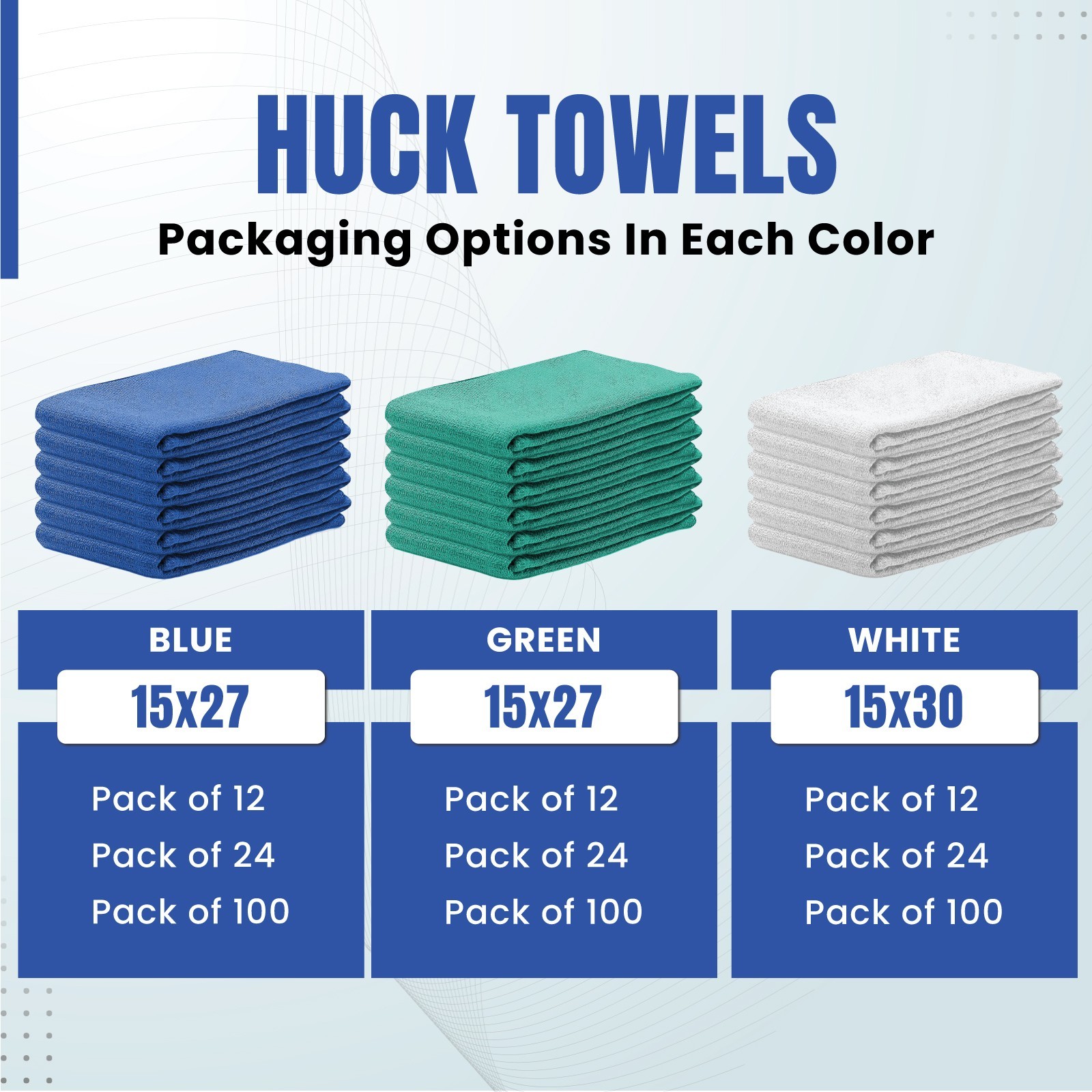 Premium Blue Huck Towels 15 x 27 ” – Absorbent Wiping & Reusable Cleaning Cloths