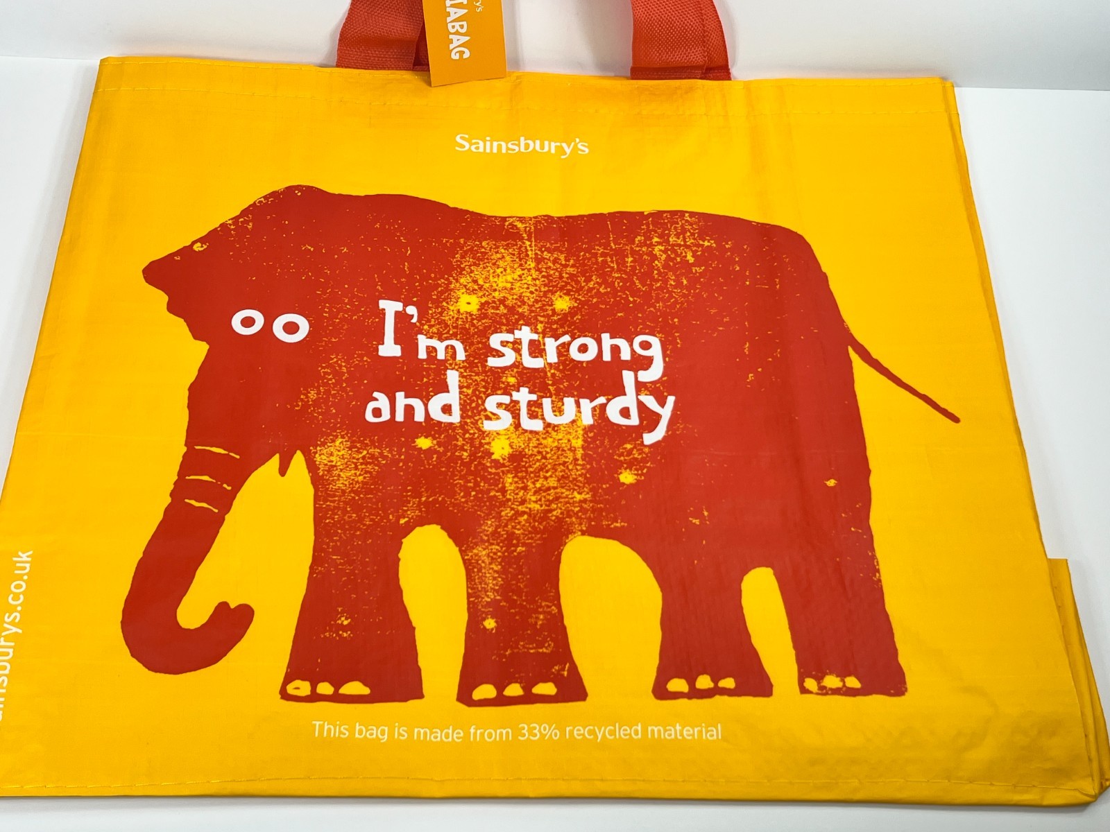 Sainsburys Elephant Tote Reuseable Shopping Bag Orange Yellow UK British Shopper
