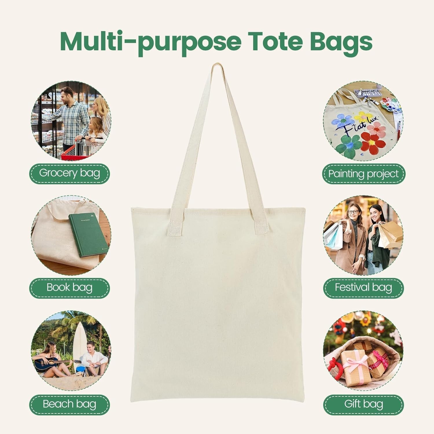 12 Pack Canvas Tote Bag – Lightweight Thin Tote Bags Bulk Blank Shopping Reus…