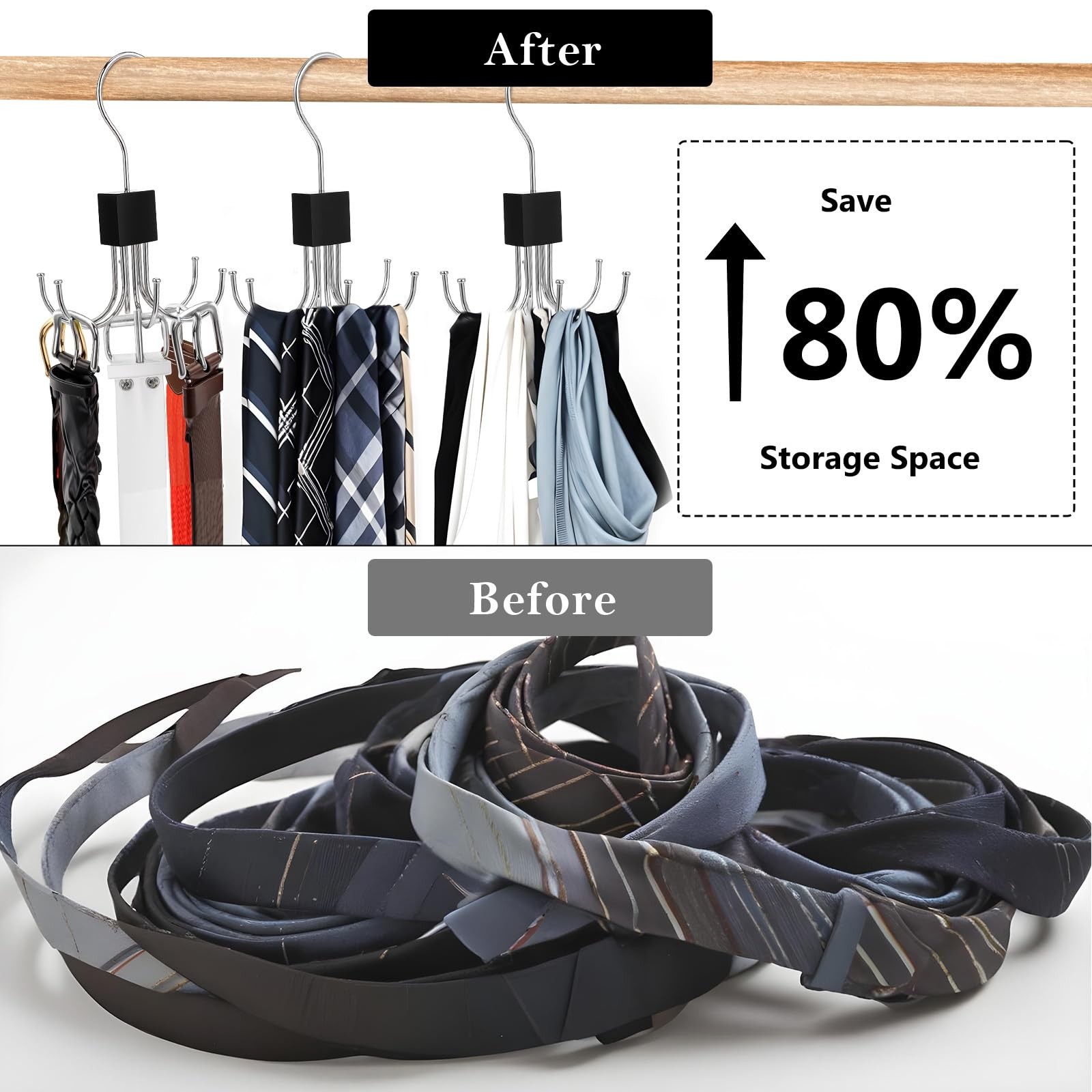 2 Pack 360° Rotating Belt & Bra Hanger Organizer for Ties, Tank Tops Accessories