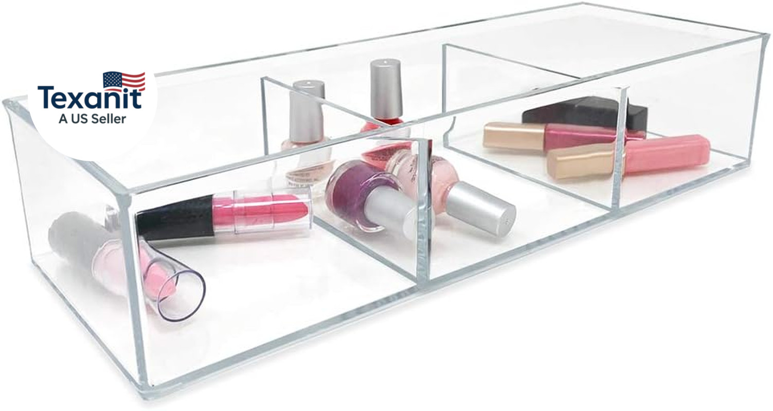 Large 3-Compartment Acrylic Stackable Organizer (12.9″ L X 5″ W X 2.7″ H), Multi