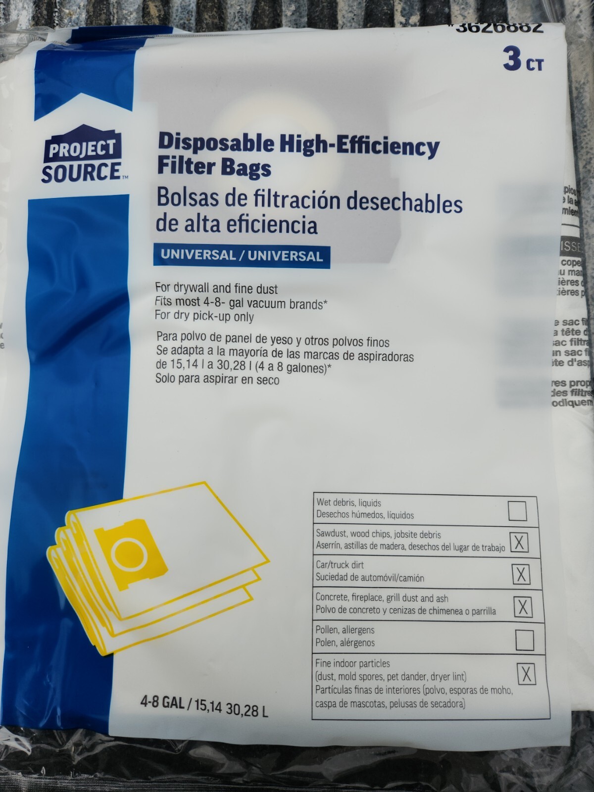Project Source Disposable High Efficiency Filter Bags (3) Micron 97 4-8 Gallons