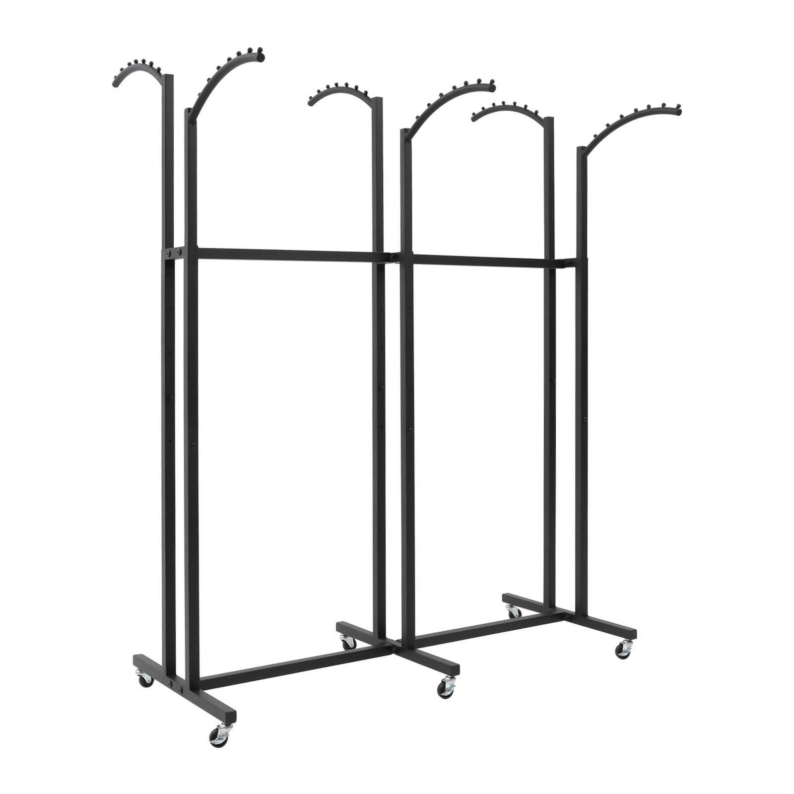 Black 6 Arms Clothing Display Rack With Wheels, 55.12-70.87in Adjustable Height