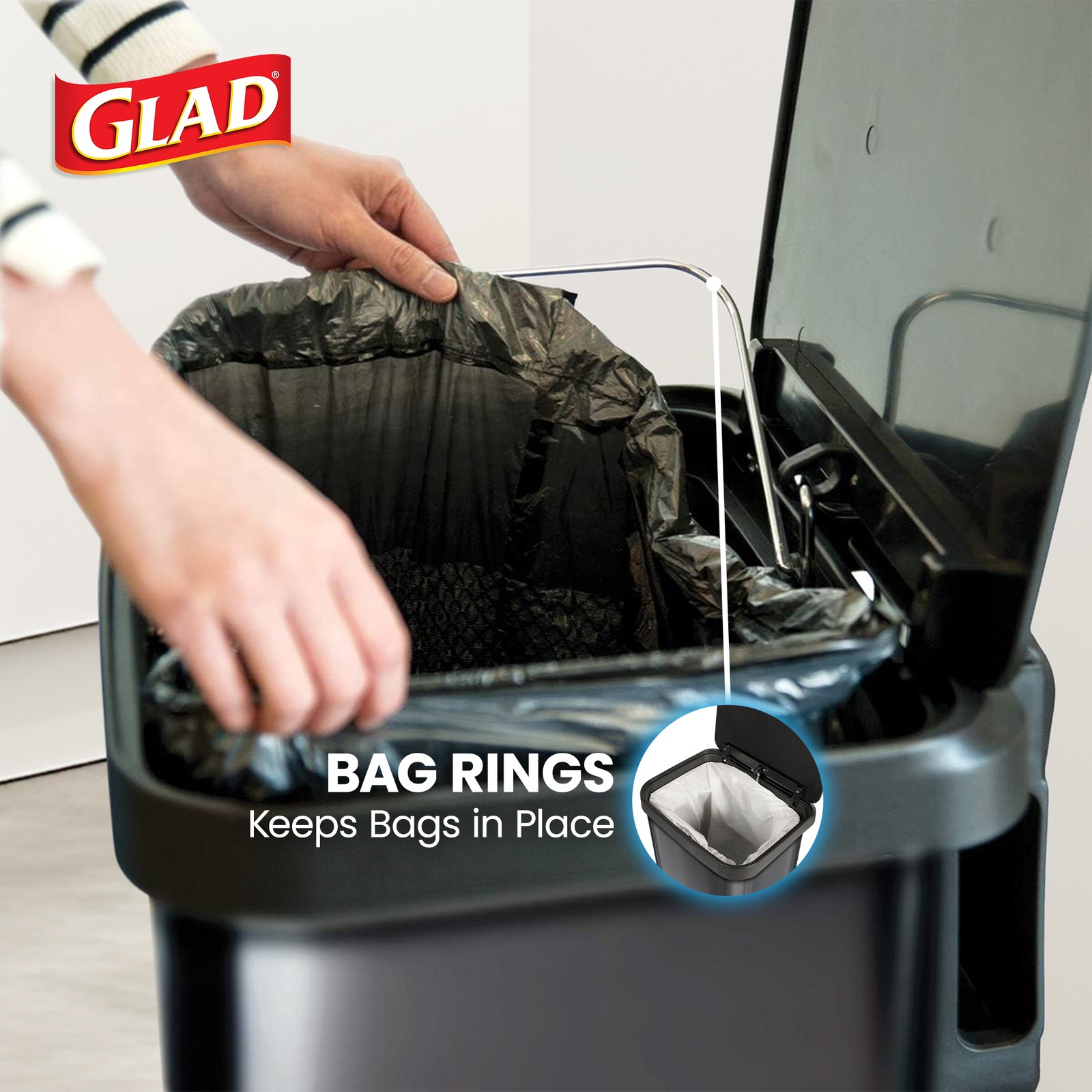 Glad Step Trash Can, Soft Close Lid Bin with Odor Protection, 20 Gallon, Pewter