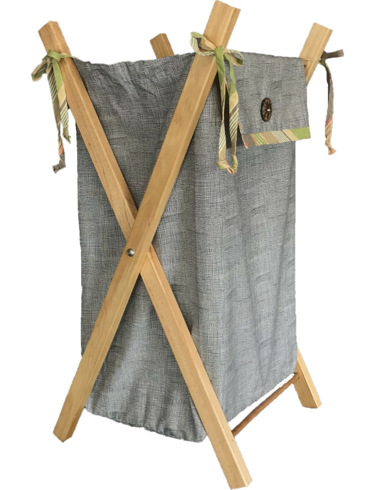 Hamper Bag with Frame Baby Boy Girl Stripe Gray Grey White Green