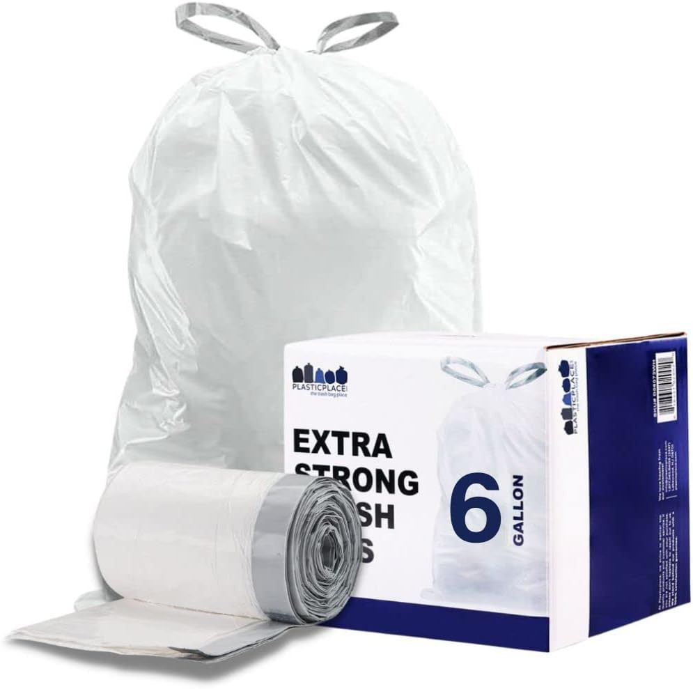 4 – 6 Gallon White Drawstring Bags, 100% Prime Material, 17X20, 0.7 Mil, 200/…