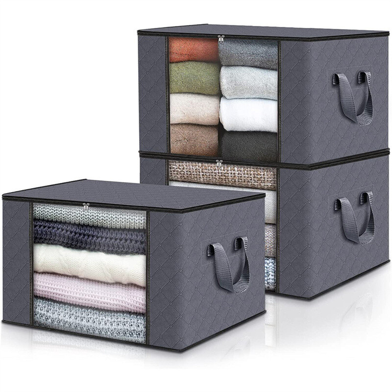 3-piece Storage Bag Foldable Closet Storage Container with Lid Reinforced Handle