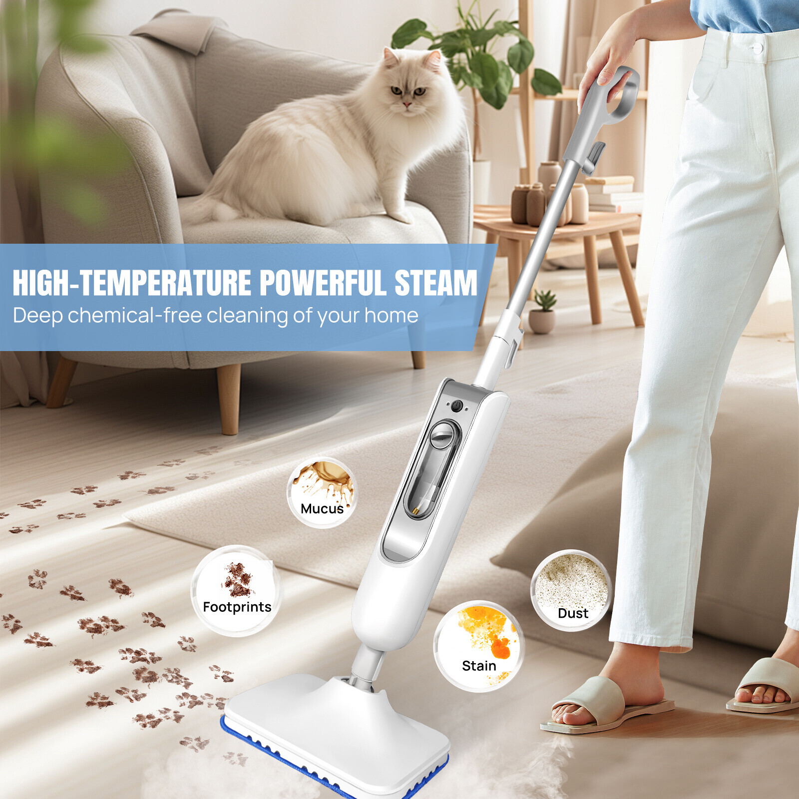 2025 Lightweight Hot Steam Mop, Floor Steamer for Tile, Laminate and Wood Floor