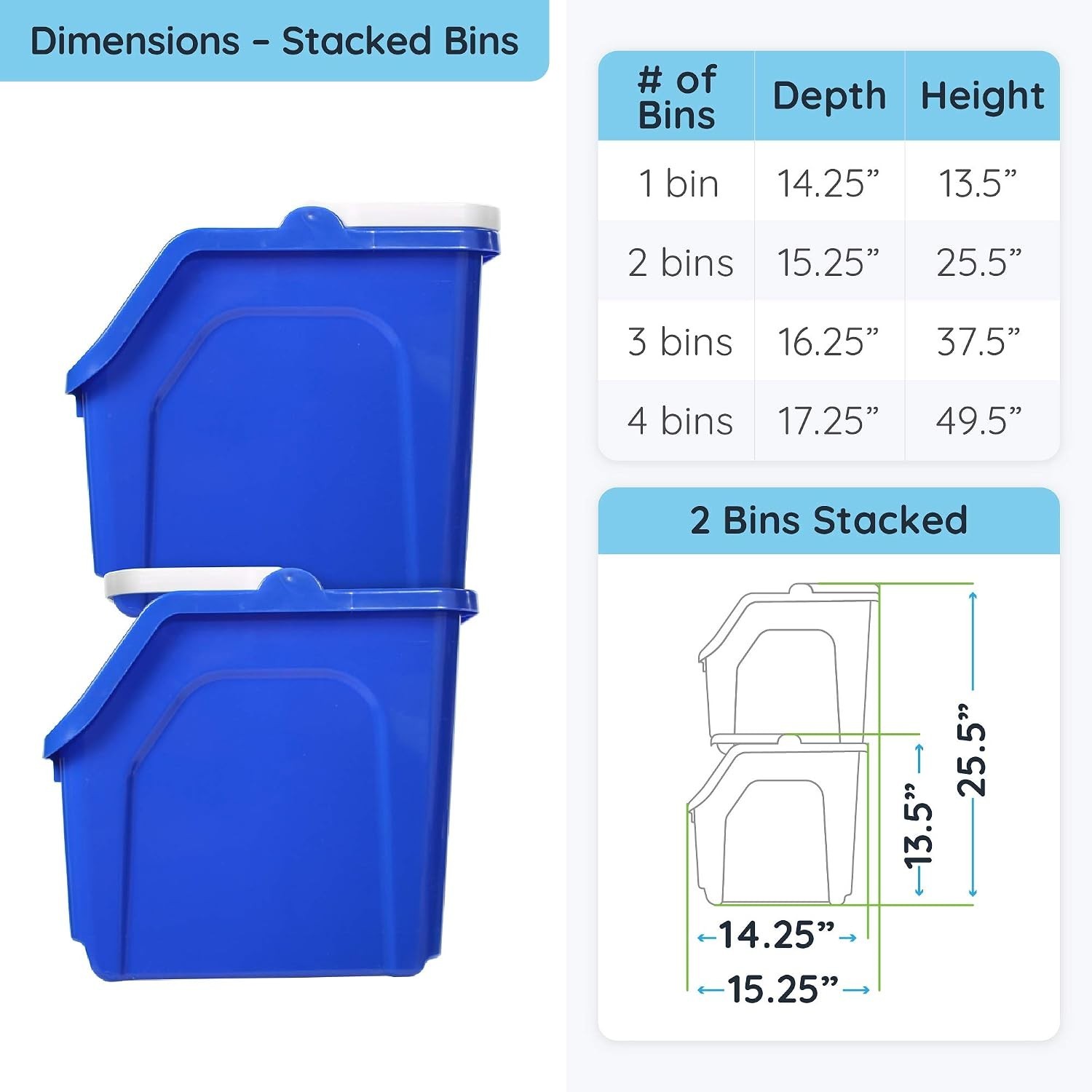 6 Gallon Stackable Recycling Bin Container in Blue, Eco-Friendly BPA-Free Han…