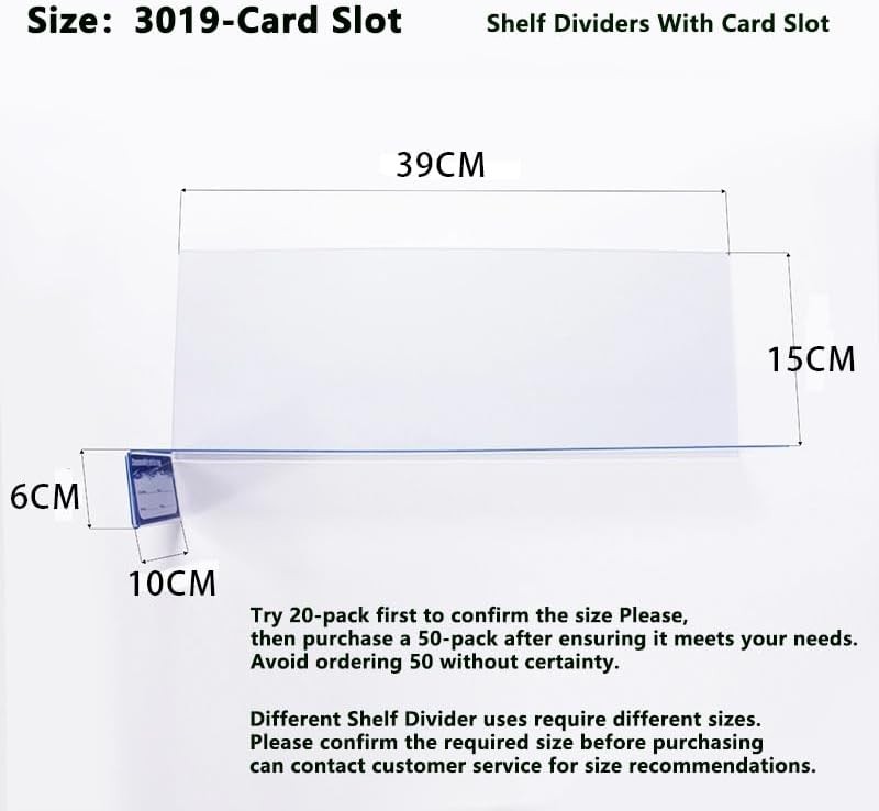 20 Pcs 39*15CM Transparent Shelf Dividers with Card Slot Adjustable Shelf