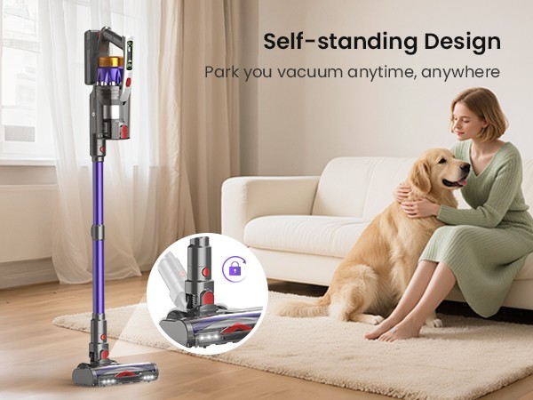 Hompany Cordless Vacuum Cleaner Self-Standing Stick 55Kpa 70min Lightweigh 650W