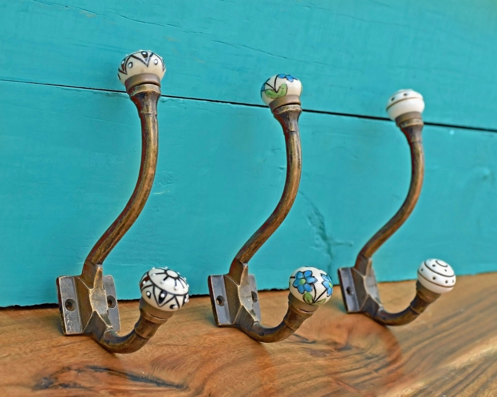 Vintage Ceramic Coat Hooks Hangers Antique Bronze Iron Wall Hooks Coat Rack Hook