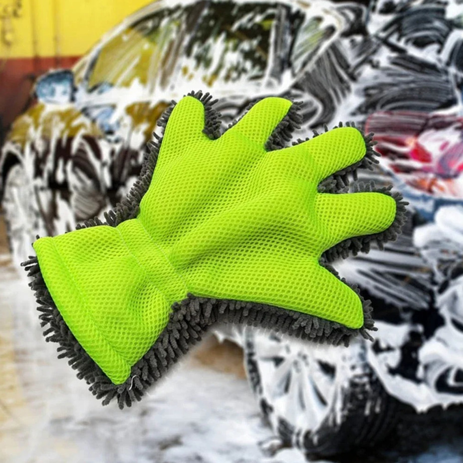 1 pc Soft Microfiber Car Wash Glove – Full-Finger Chenille Cleaning Mitt
