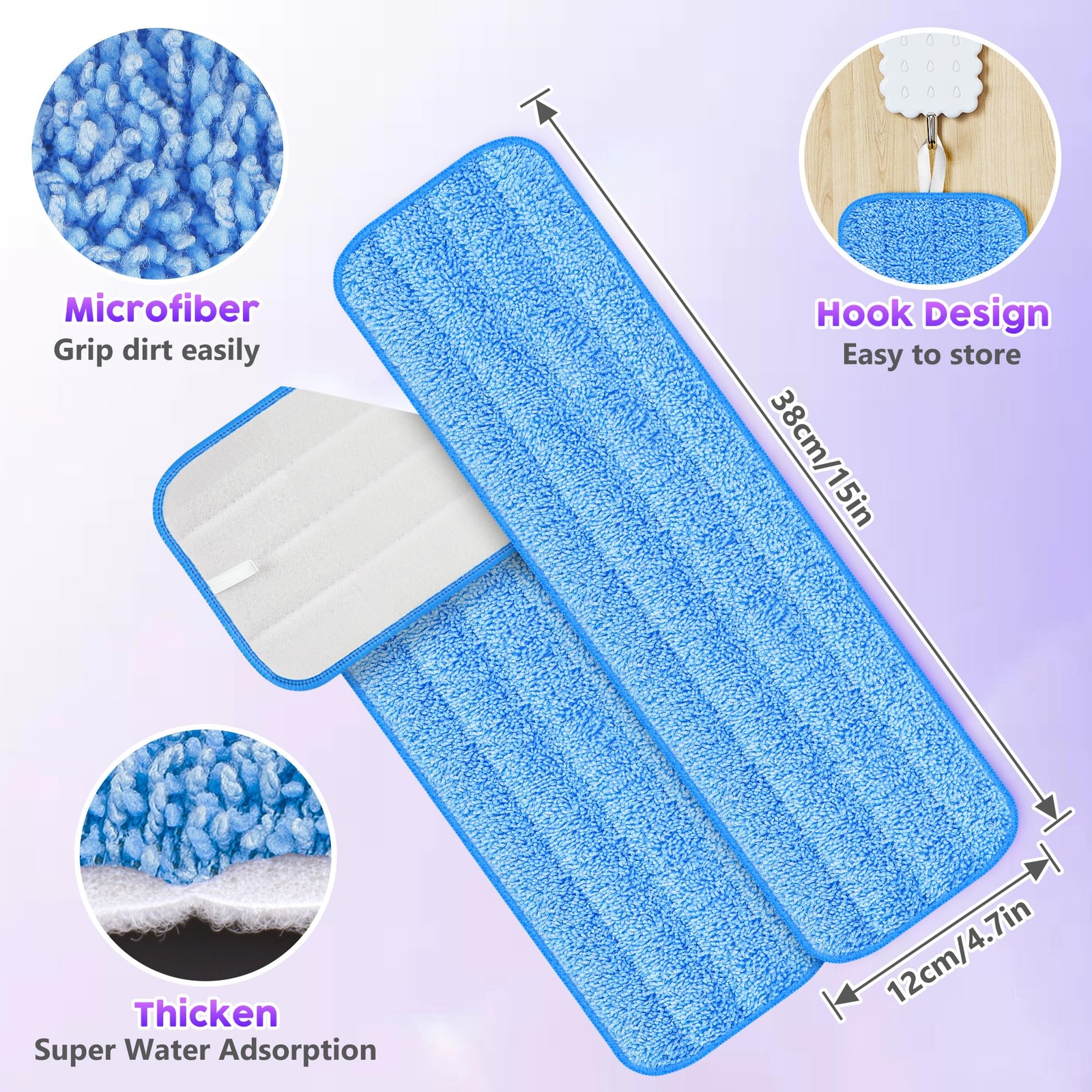 6 Mop Pads Replacement, Super Absorbent, Fits Most Mops, Multicolor