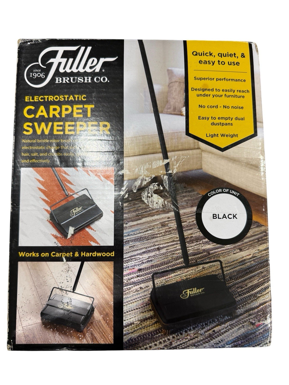 Fuller Brush 17027 Electrostatic Carpet & Floor Sweeper 9″ Cleaning Path Black